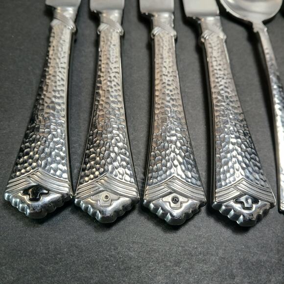 Vtg Oneida Tesoro-Black Hammered Flatware Some Inserts Missing 6 pc Replacement - Picture 2 of 10